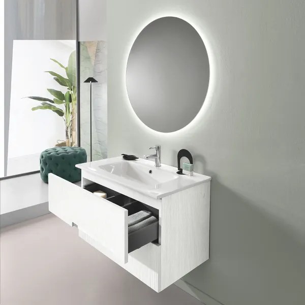 Mobile sospeso bagno 80 cm a 2 cassetti RIGHE Larice Bianco