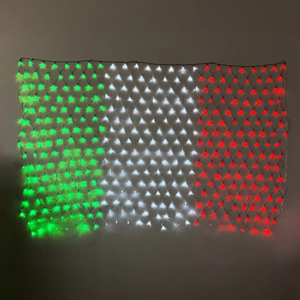 Tenda tricolore Led Bandiera italiana 120x180cm da 480 Led Verde Bianco e Rosso IP44 da esterno Wisdom