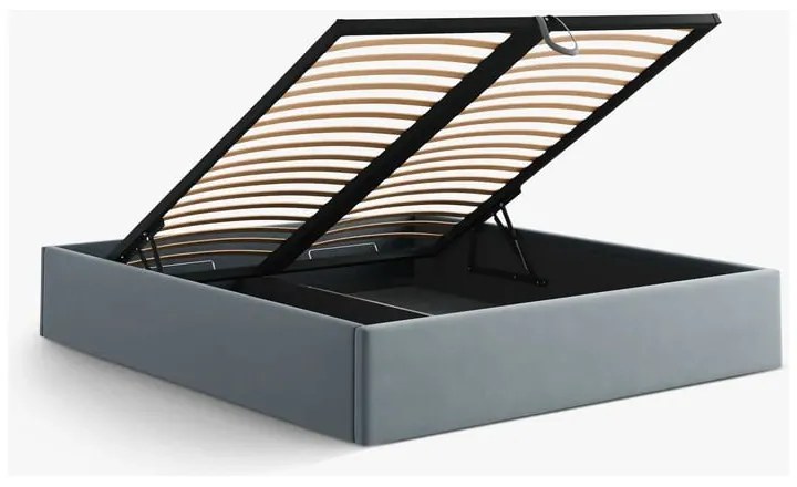 Letto matrimoniale imbottito azzurro con contenitore/senza testiera con rete inclusa 200x200 cm Susan – Micadoni