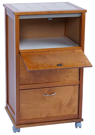 Carrello mobiletto con ante a ribalta e piano in mattonelle ROVERE