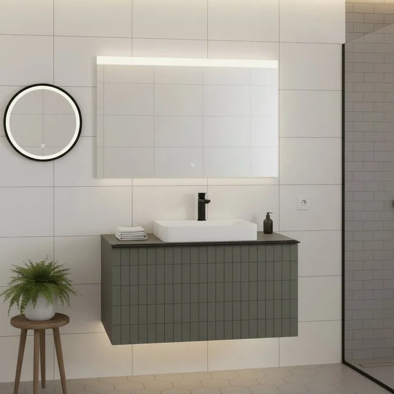 Mobile da bagno sospeso sotto lavabo Pixel grid 1 cassetto L 80 x H 40 x P 45.5 cm grigio laccato carbone opaco, con maniglia alluminio nero opaco