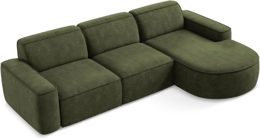 Divano angolare verde (con penisola a destra/con chaise lounge) con rivestimento in ciniglia Omao – Makamii