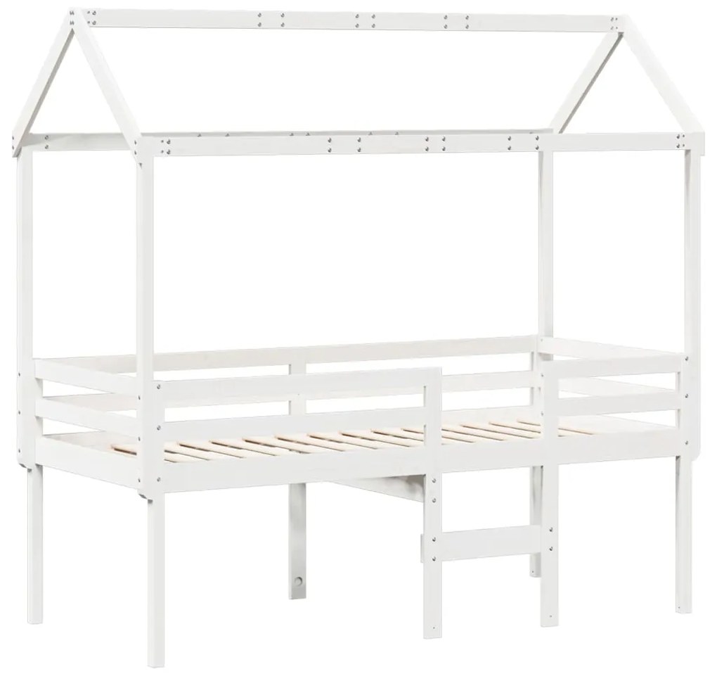 Letto a soppalco con tetto bianco 75x190 cm in legno di pino