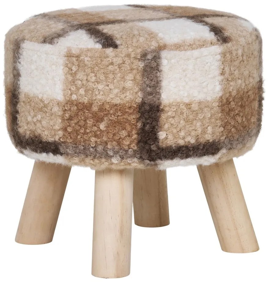 Pouf in bouclé bianco e marrone Aberdeen - House Nordic