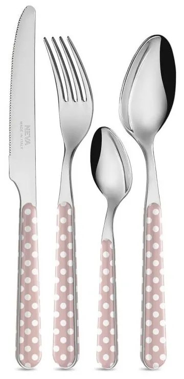 Set 24 Pezzi Posate Moderne - Pois Rosa