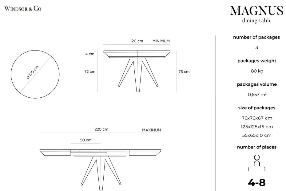 Tavolo da pranzo rotondo con piano effetto rovere allungabile con estensione ø 120 cm Magnus – Windsor &amp; Co Sofas