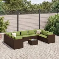 Set Divani da Giardino 10 pz con Cuscini in Polyrattan Marrone 3308278