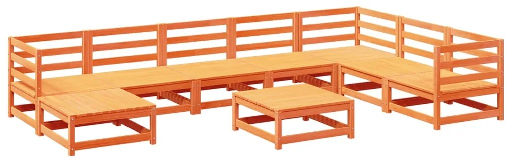 Set divani da giardino 9 pz marrone cera legno massello pino