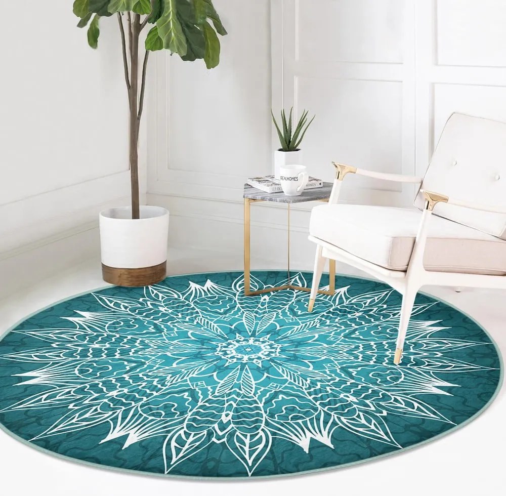 Tappeto rotondo lavabile turchese adatto per aspirapolvere robot ø 100 cm Comfort - Mila Home