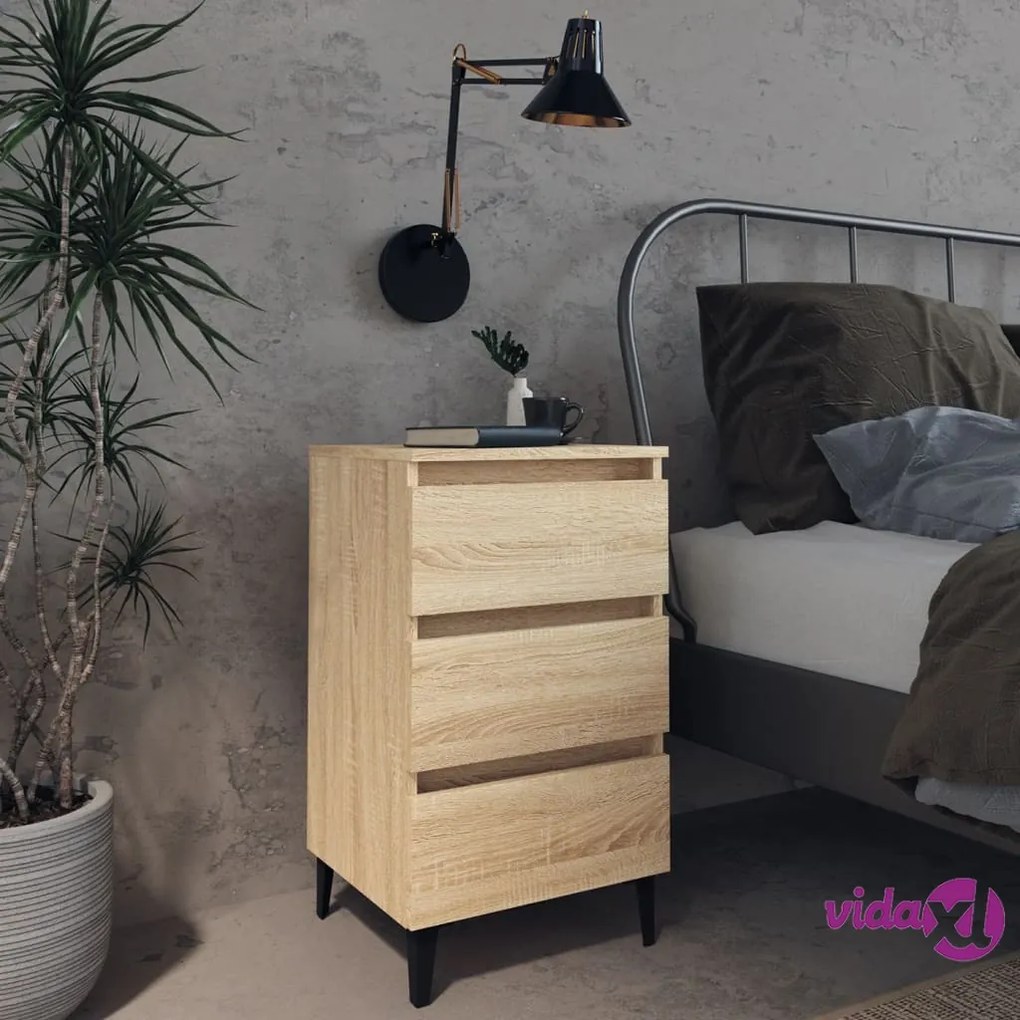 vidaXL Comodini con Gambe in Metallo 2pz Rovere Sonoma 40x35x69 cm