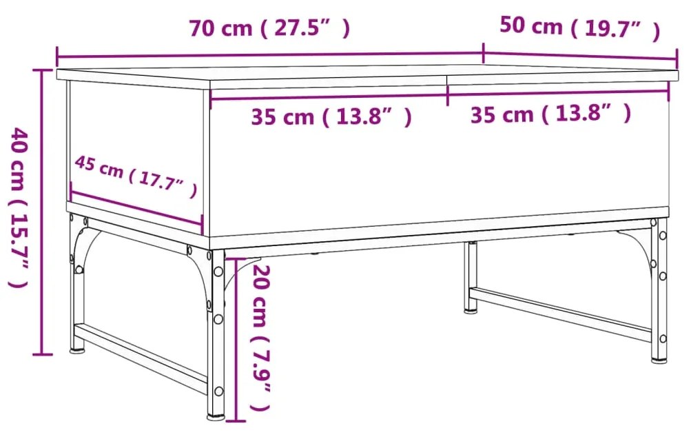 Tavolino Salotto Rovere Fumo 70x50x40 cm Multistrato e Metallo