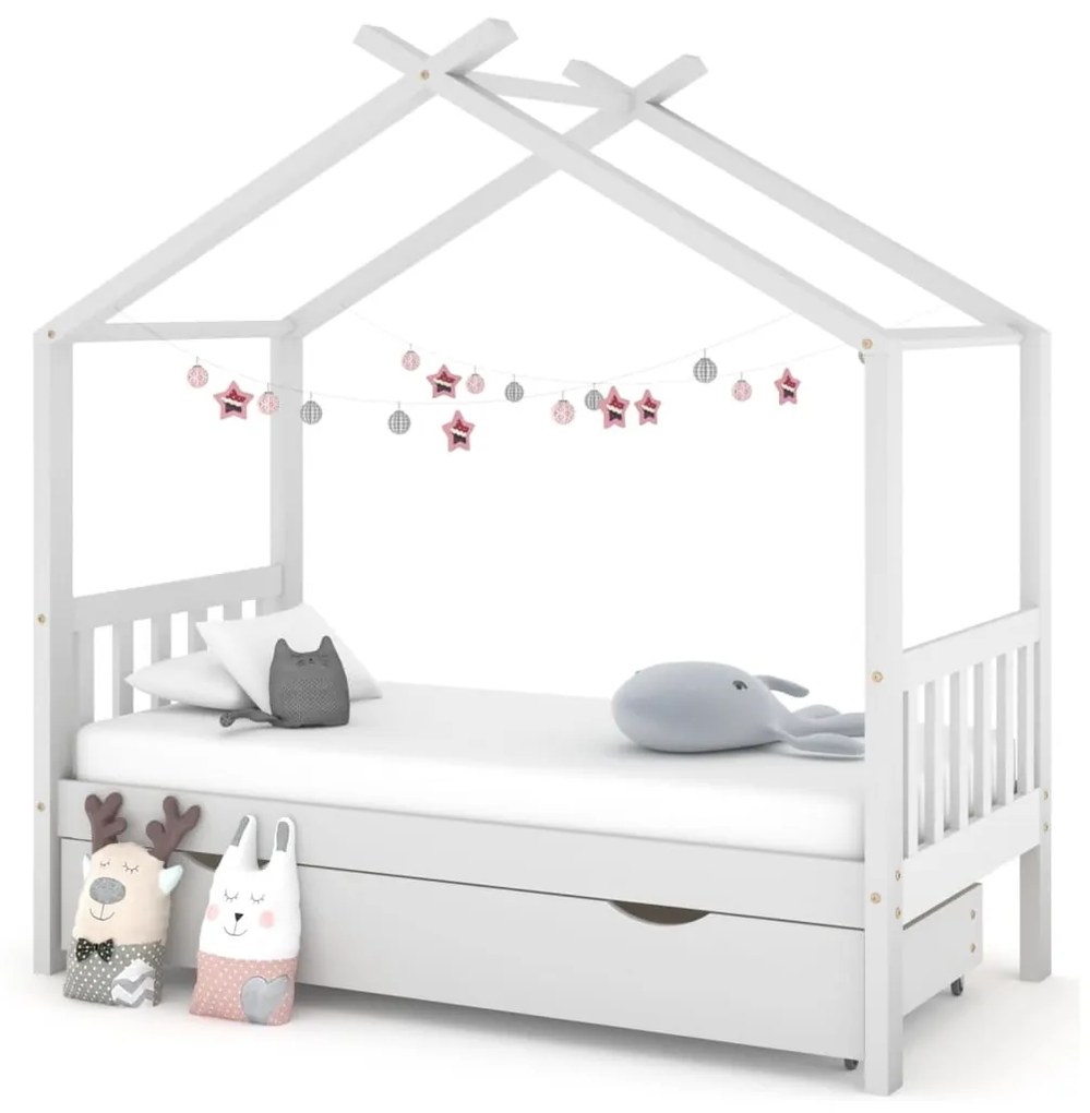 Giroletto Per Bambini Con Cassetto Bianco Legno Pino 80x160 Cm /