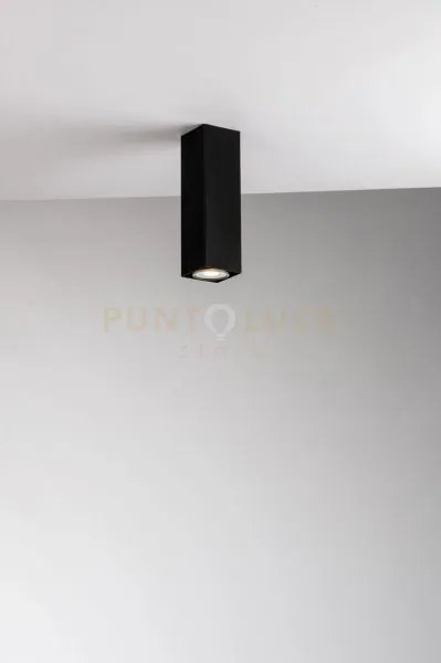 Plafoniera fluke quadrata nera 1 luce attacco gu10 6x6x20cm