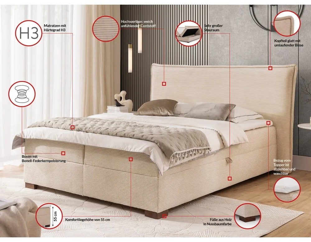 Letto boxspring beige con contenitore 160x200 cm Lysa – Ropez