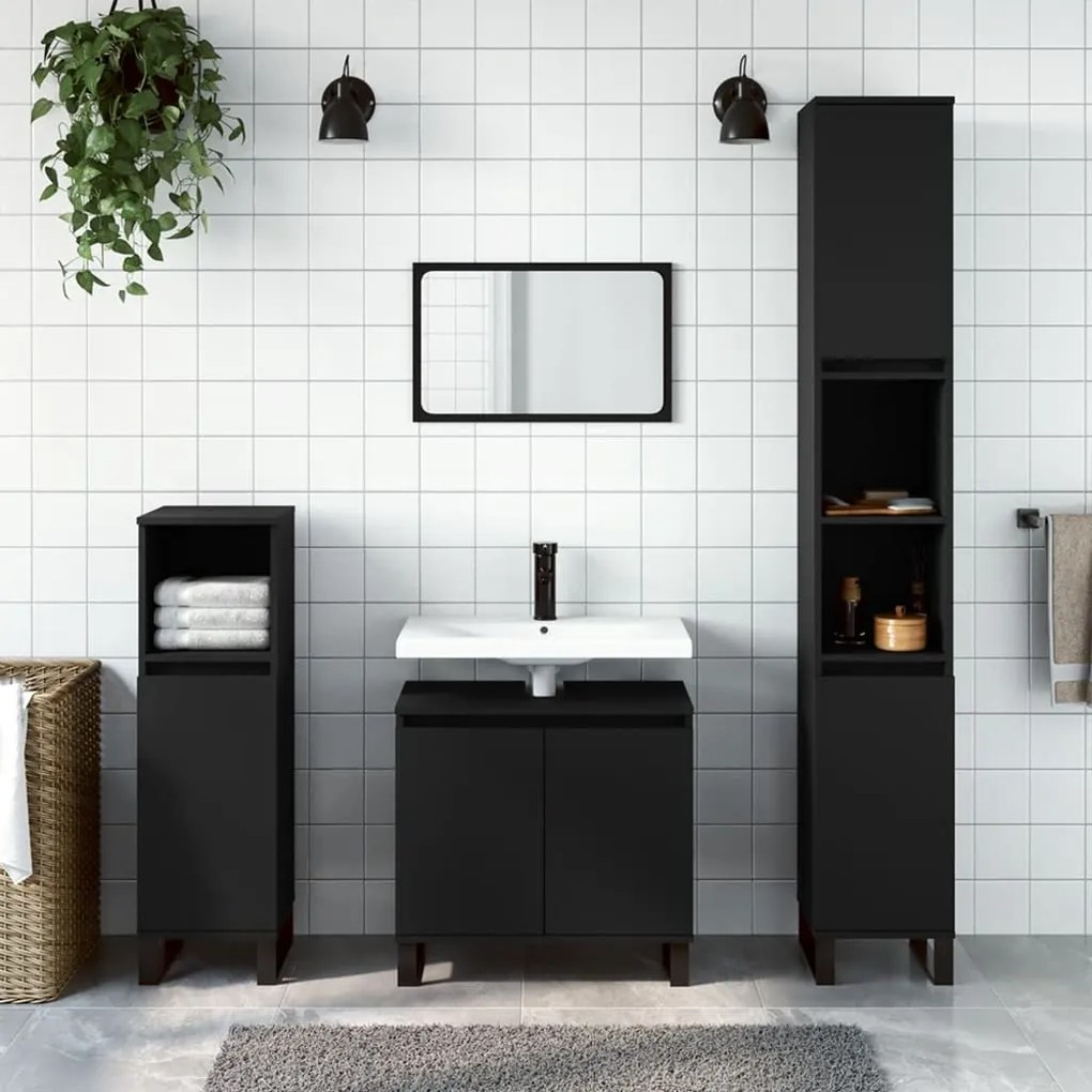Mobile Da Bagno Nero 58x33x60 Cm İn Legno Multistrato /