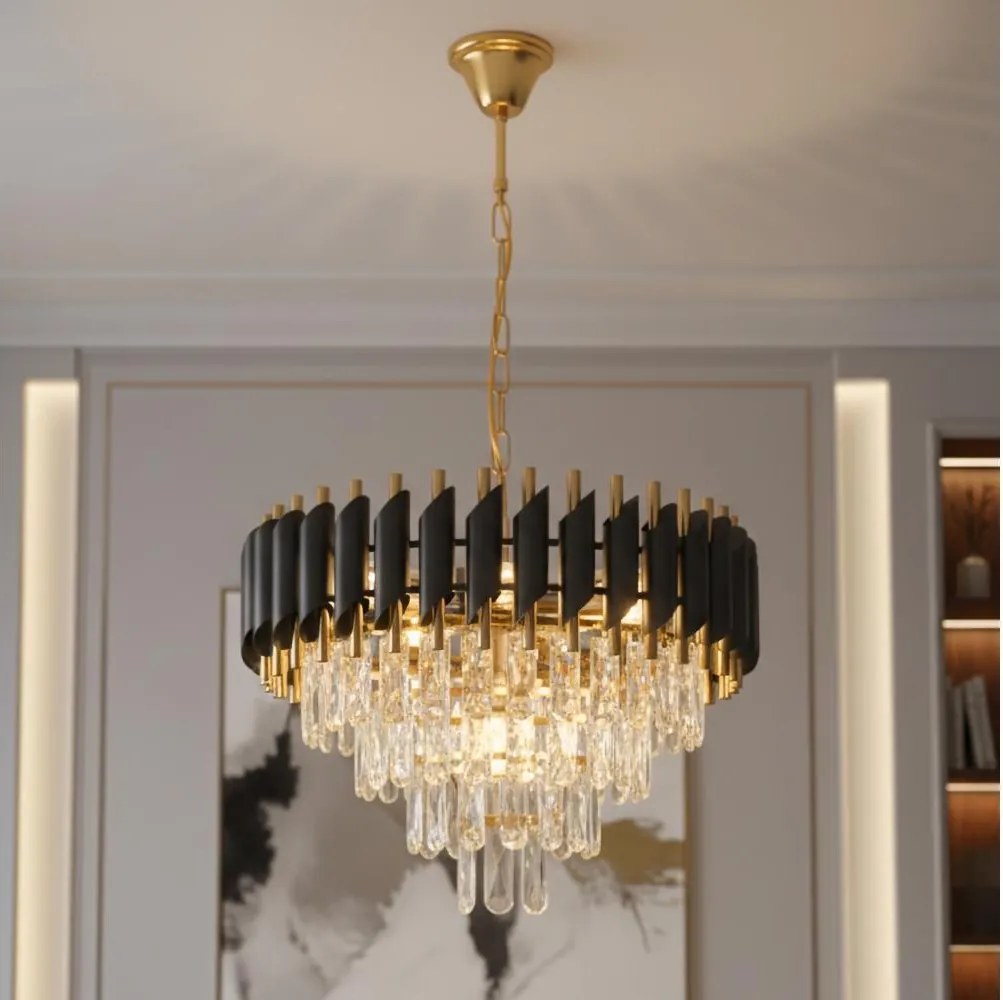 Brilagi - Lampadario a catena ECLIPSE 7xE14/10W/230V Ø 48 cm nero/oro