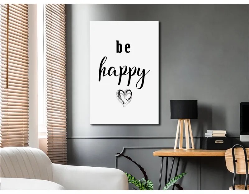 Quadro Be Happy (1 Part) Vertical  Colore bianco e nero, Dimensioni e Misure 80x120