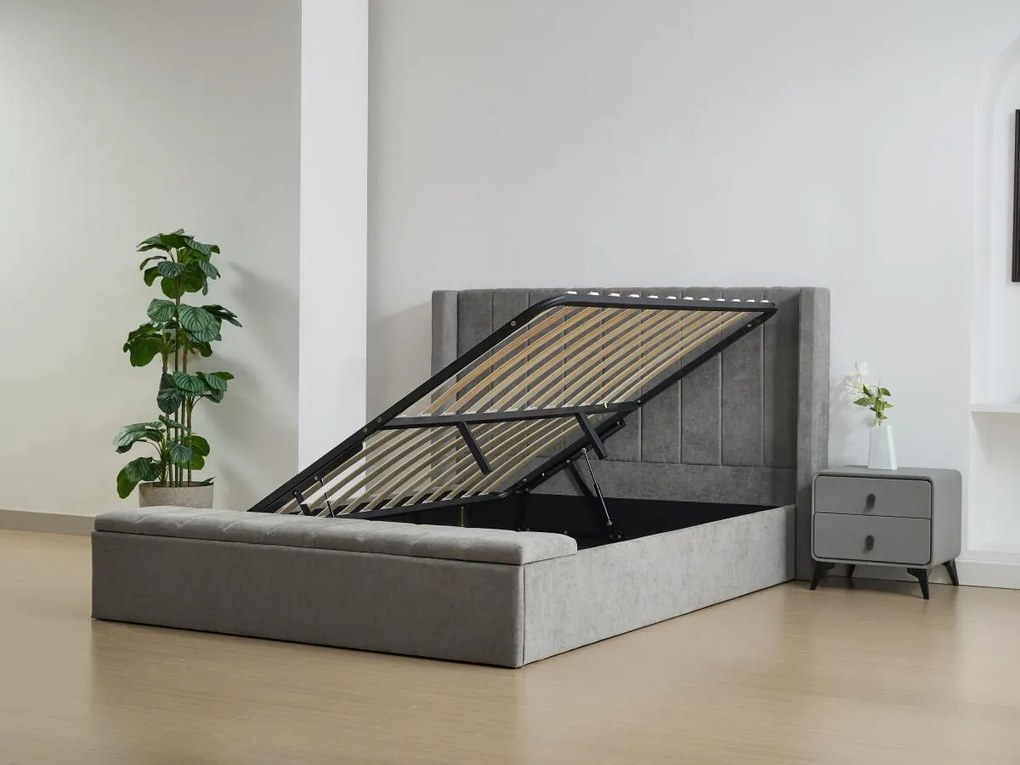 Letto con contenitore 180 x 200 cm con panca Tessuto Grigio - DOUINO