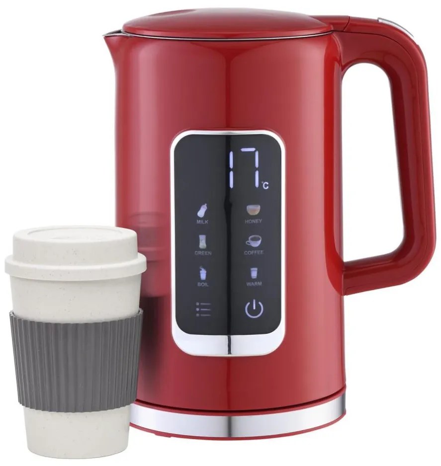Bollitore con display LCD 1,7 l 2200W/230V rosso + tazza da viaggio 450 ml