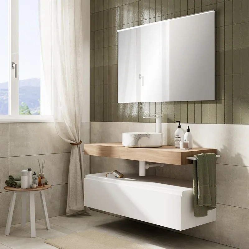 Mobile da bagno sotto lavabo Step bianco opaco L 120.3 x H 30 x P 46 cm 1 cassetto, lavabo non incluso
