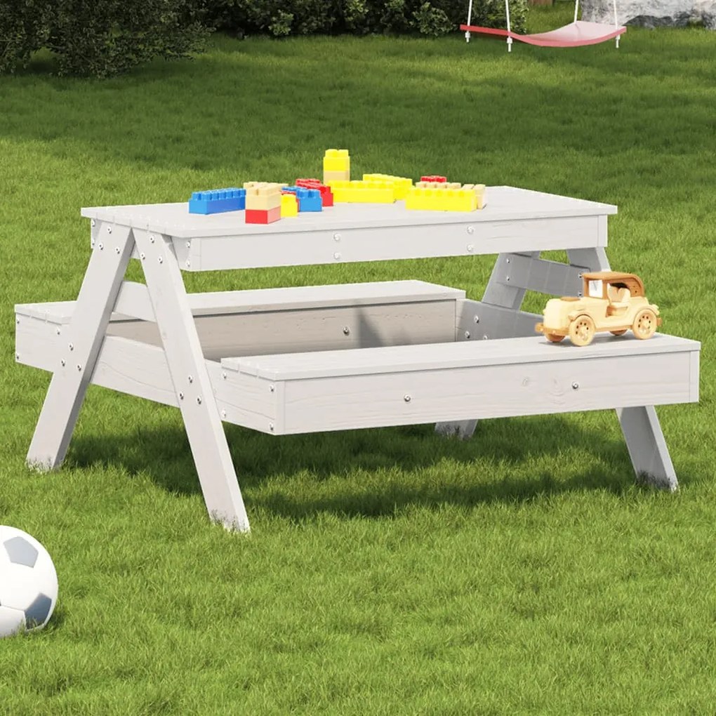Tavolo Picnic Per Bambini Bianco 88x97x52cm Legno Massello Pino /