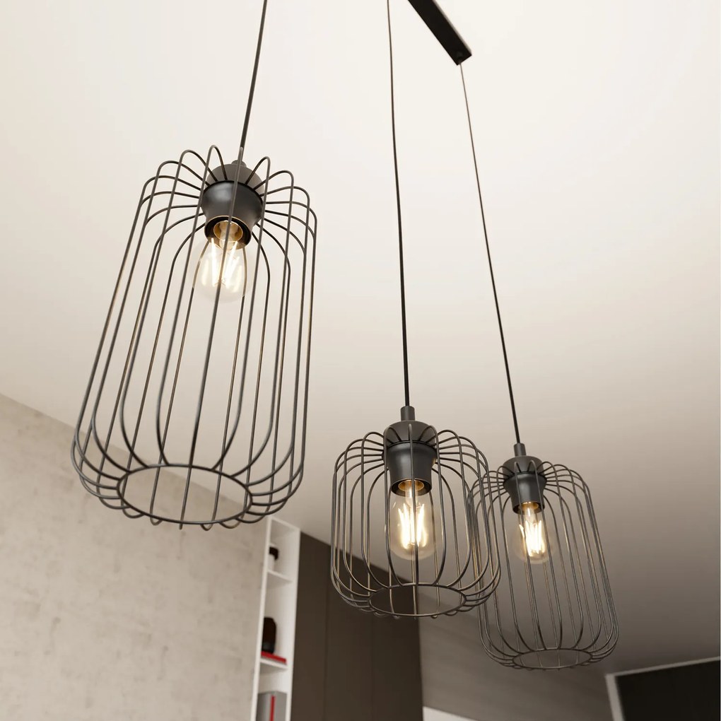 Sospensione Minimal Industrial Minerva 3 Luci Lineari Nera