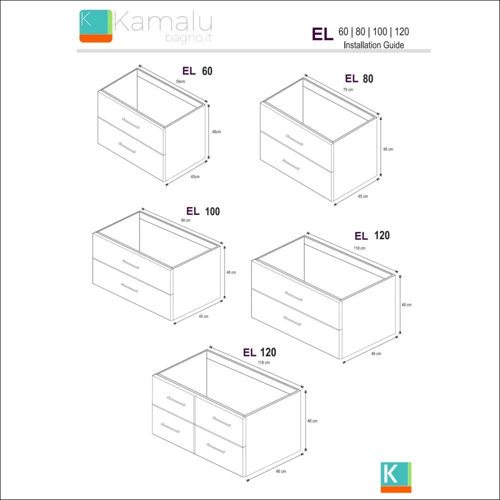 Composizione mobile lavabo 60, colonna specchio e pensile EL-60A - KAMALU