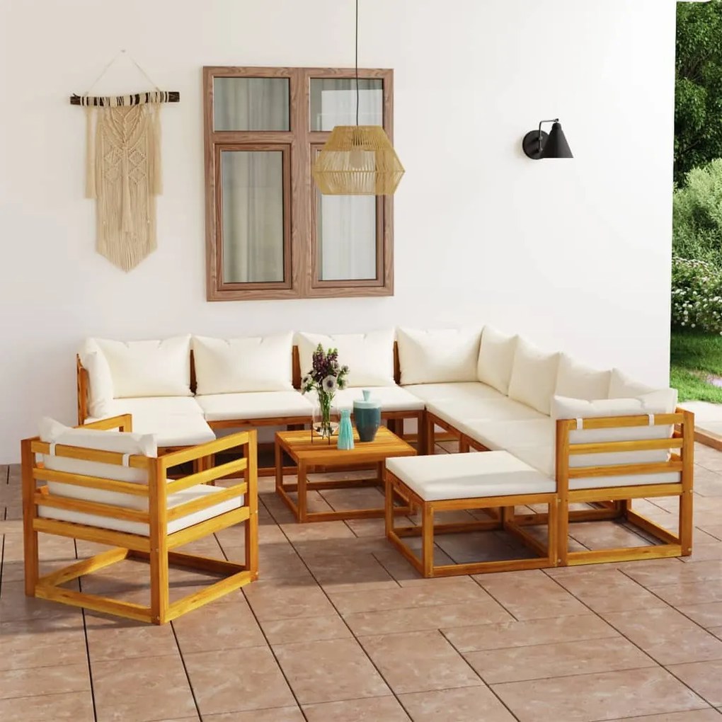 Set divani da giardino 12 pz con cuscini crema in legno acacia