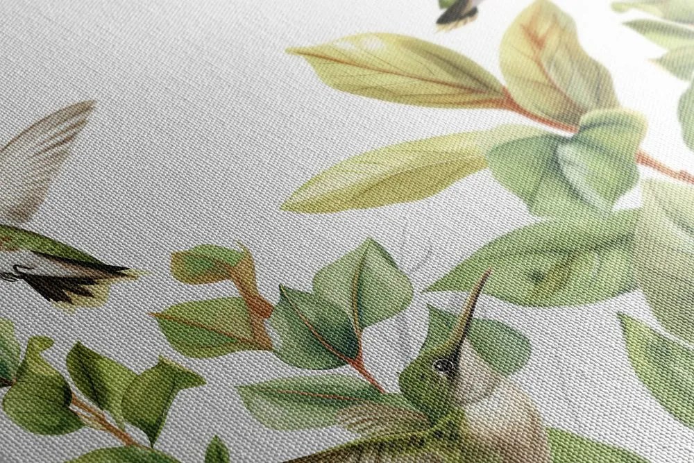 Stampa su tela – Colibrì e foglie