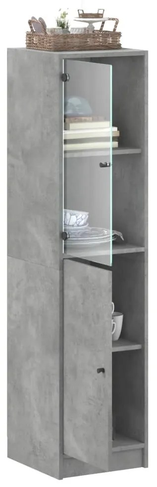 Credenza con Anta in Vetro Grigio Cemento 35x37x142 cm