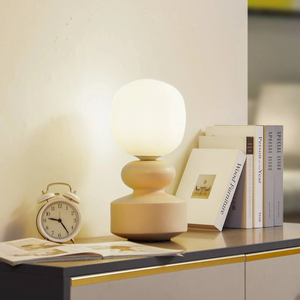Lucande lampada da tavolo Fidelo, bianco/giallo, 38 cm, vetro, ceramica