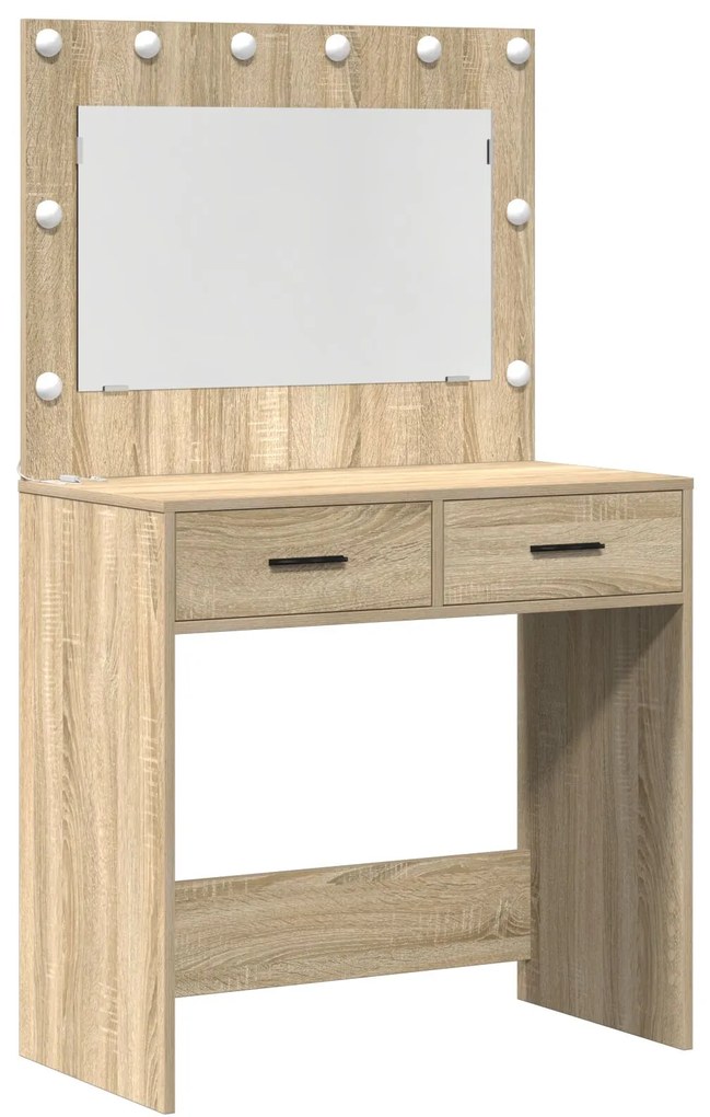 Set di toeletta da 2 pezzi con led in rovere sonoma in legno ingegnerizzato