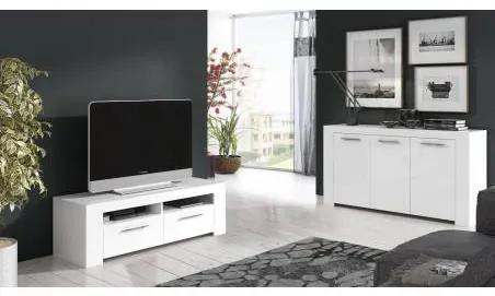 Credenza Dalbiera, Madia moderna a 3 ante, Buffet da soggiorno, Mobile porta TV, Madia per salotto, 144x42h80 cm, Bianco