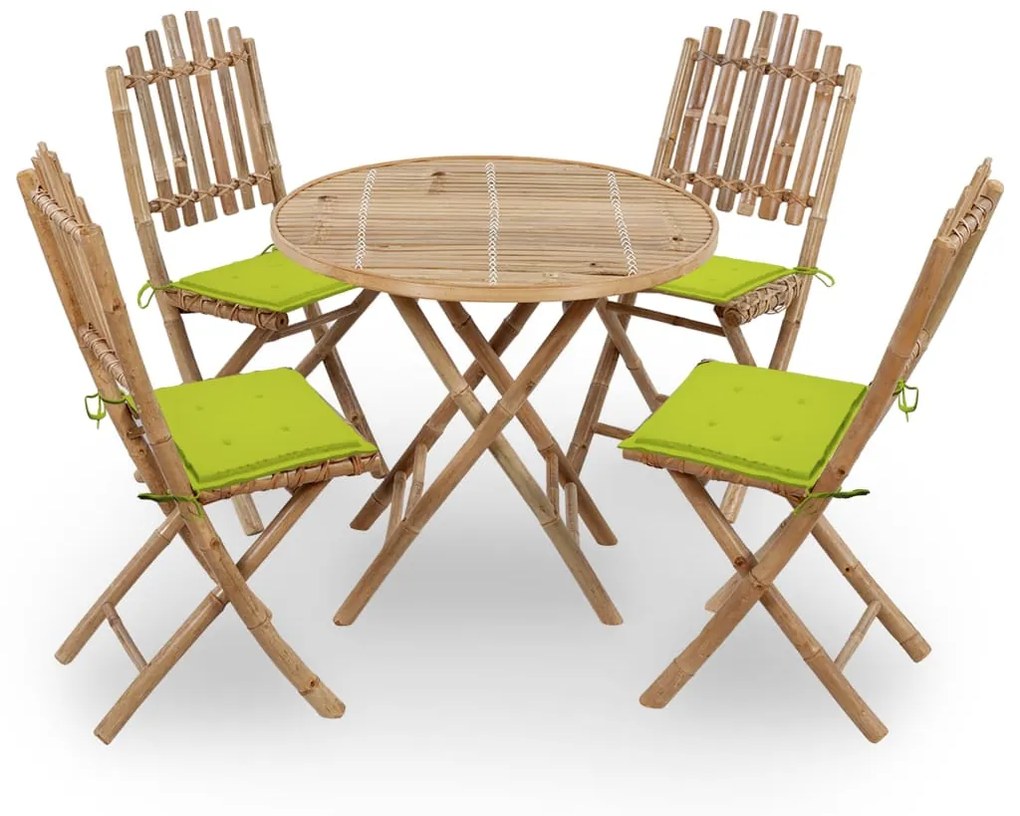 Set Da Pranzo Da Giardino 5 Pz Pieghevole Con Cuscini İn Bambù /