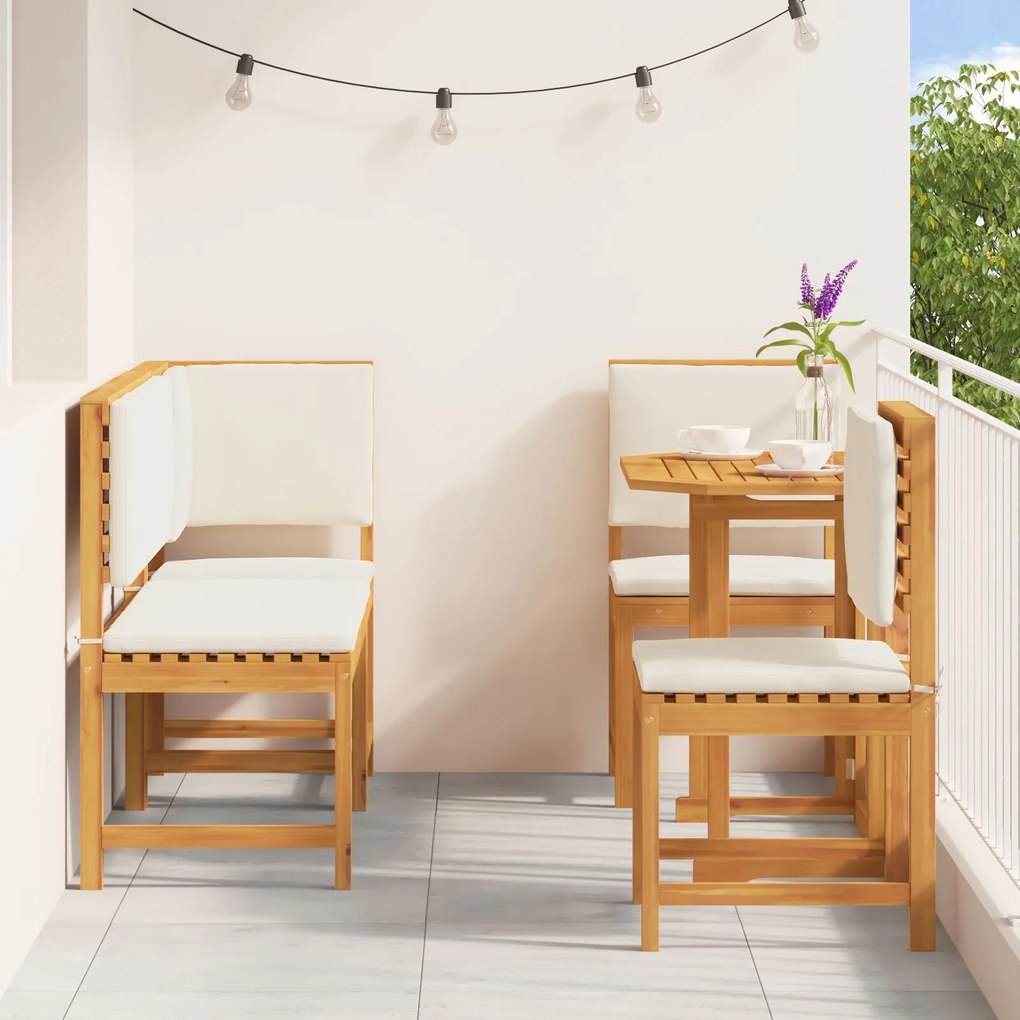 Set da pranzo da giardino in legno massello di acacia 5 pezzi