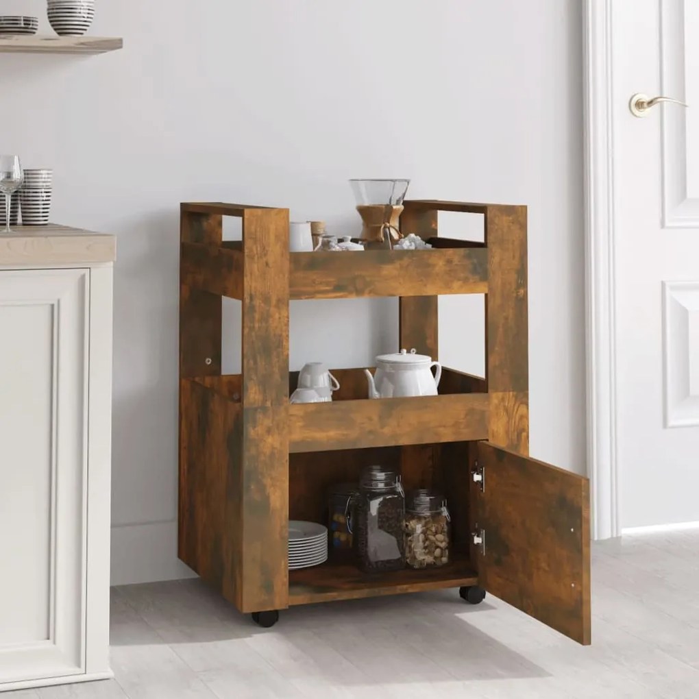 Carrello da cucina rovere fumo 60x45x80 cm legno multistrato