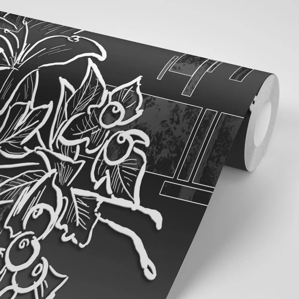 Carta da parati autoadesiva – Illustrazione floreale in bianco e nero