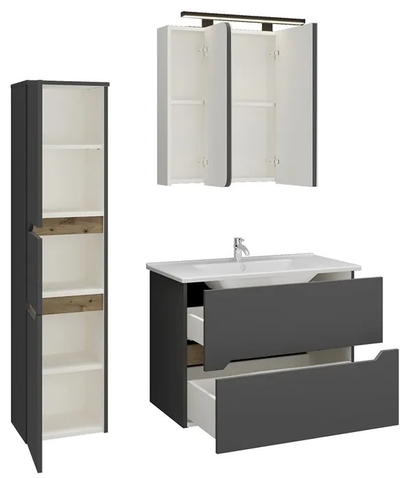 Kamalu - Composizione bagno sospesa 85 cm colore nero grafite matt | LAC-ARES-85