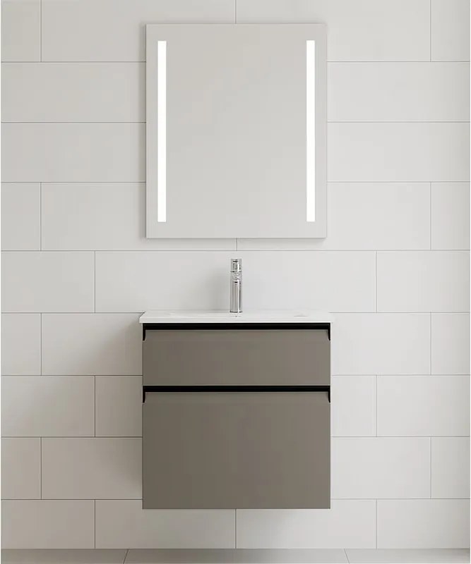 Mobile da bagno sospeso sotto lavabo L 59.5 x H 60 x P 45.5 cm grigio opaco, 2 cassetti Fusion