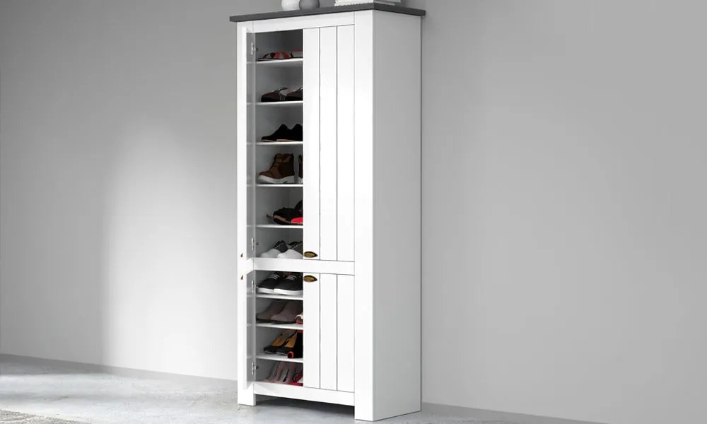 Armadio Scarpiera FIGO 4 Ante Battenti - Fino a 40 Paia di Scarpe, Stile Country Elegante