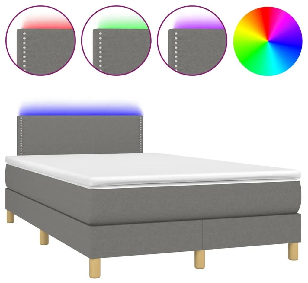 Letto a molle materasso e led grigio scuro 120x190cm in tessuto