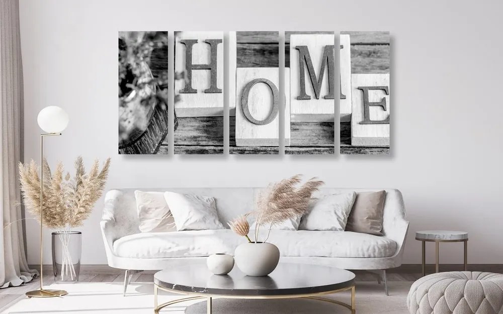 Quadri 5 pezzi – Lettere Home in bianco e nero