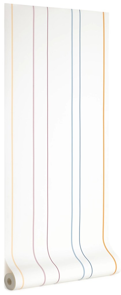 Kave Home - Carta da parati Nahilin bianca con motivo a righe multicolore 10 x 0,53 m FSC MIX Credit