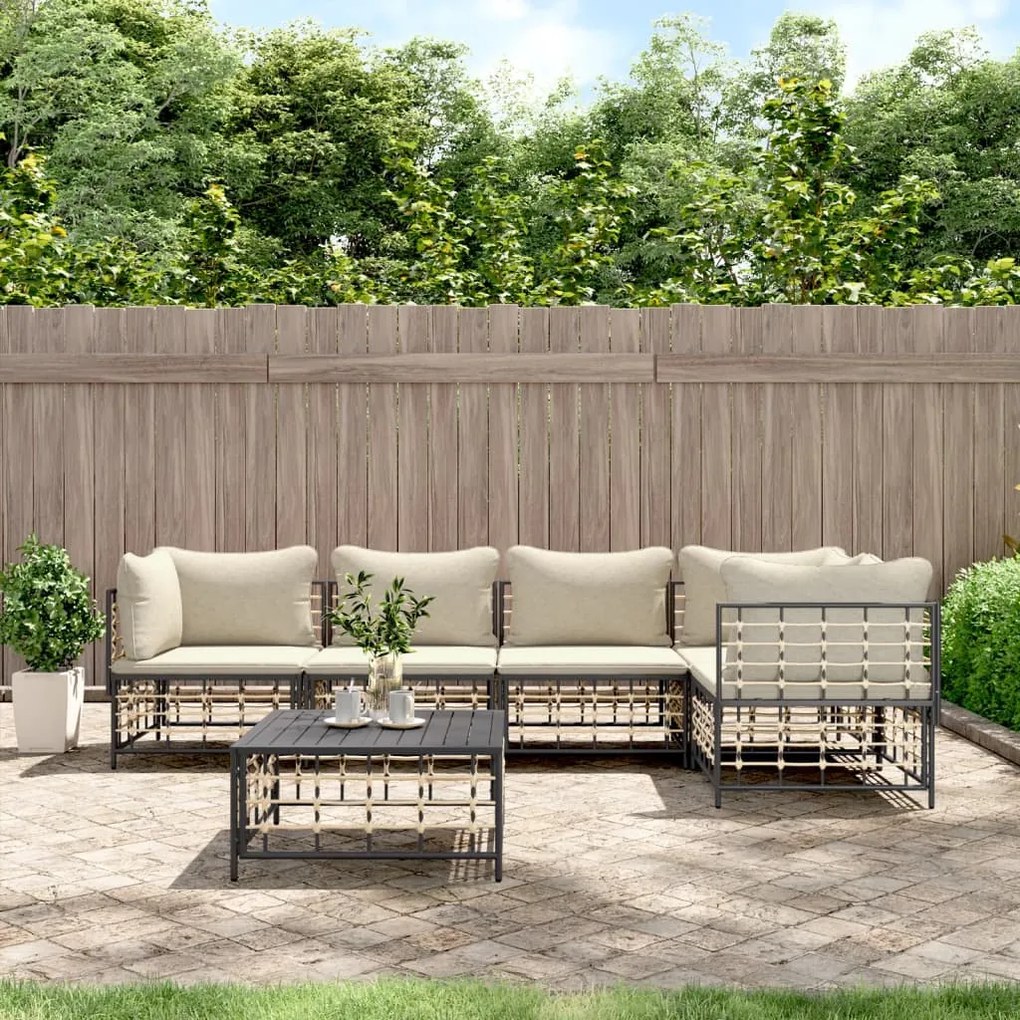 Set divani da giardino 6 pz con cuscini antracite in polyrattan