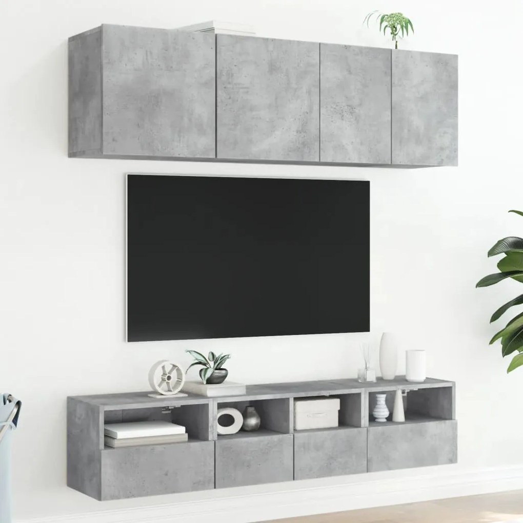 Mobili tv muro 2pz grigio cemento 40x30x30 cm legno multistrato