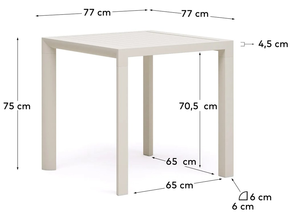 Kave Home - Tavolo da esterno Culip in alluminio finitura bianca 77 x 77 cm