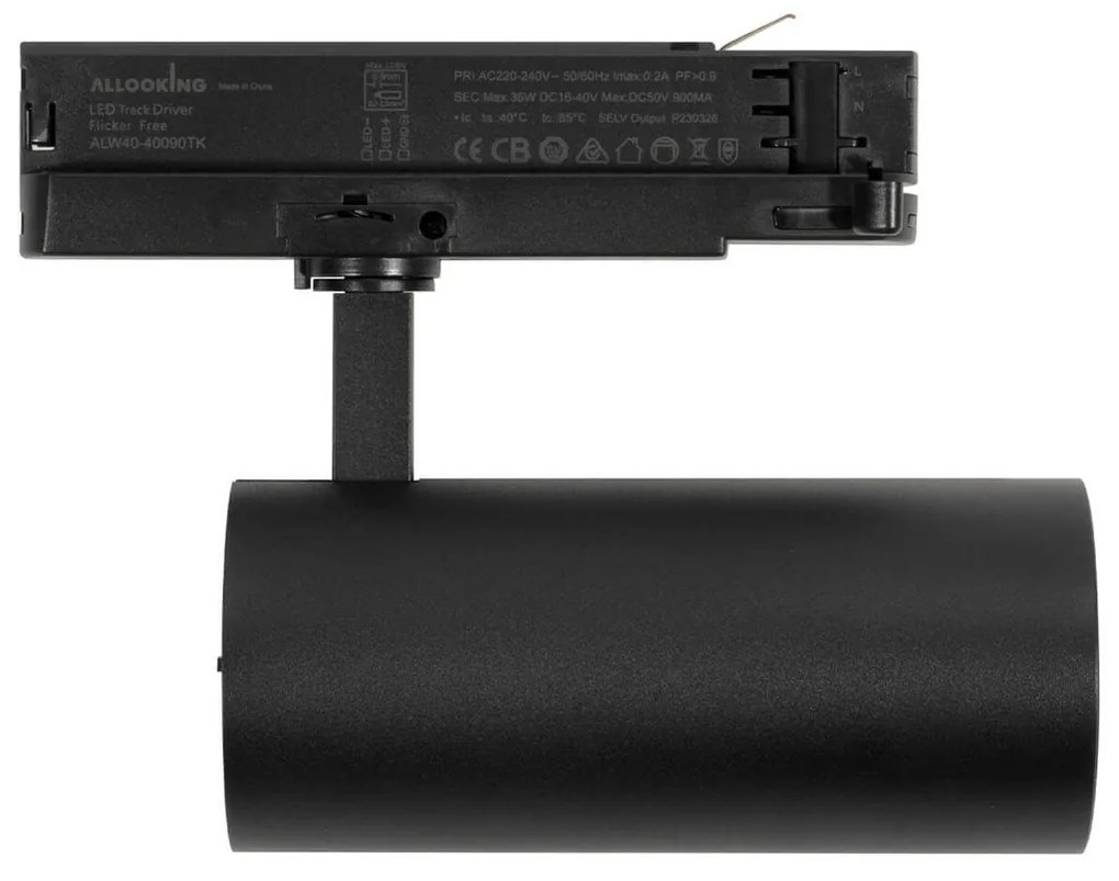 Faro LED 40W Dimmerabile 0-10V per Binario Trifase 38/60° Nero CCT Colore Bianco Variabile CCT