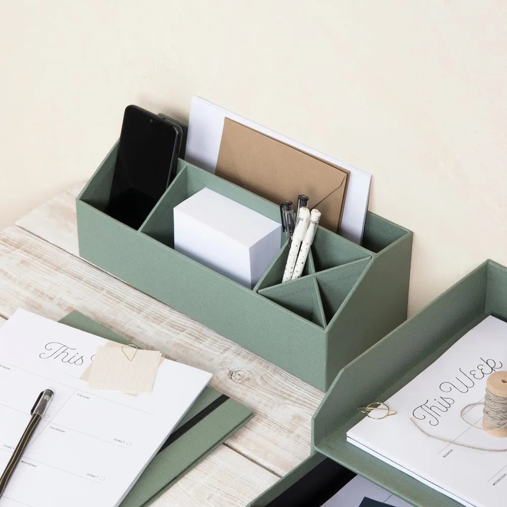Organizer verde in cartone per cancelleria Elisa Canvas Paper Laminate – Bigso