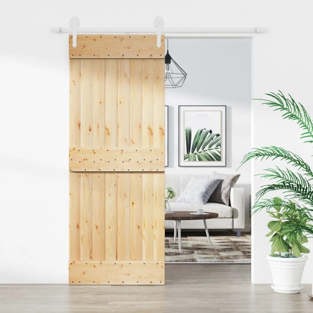 Porta Scorrevole Con Set Hardware 80x210 Cm Legno Massello Pino /