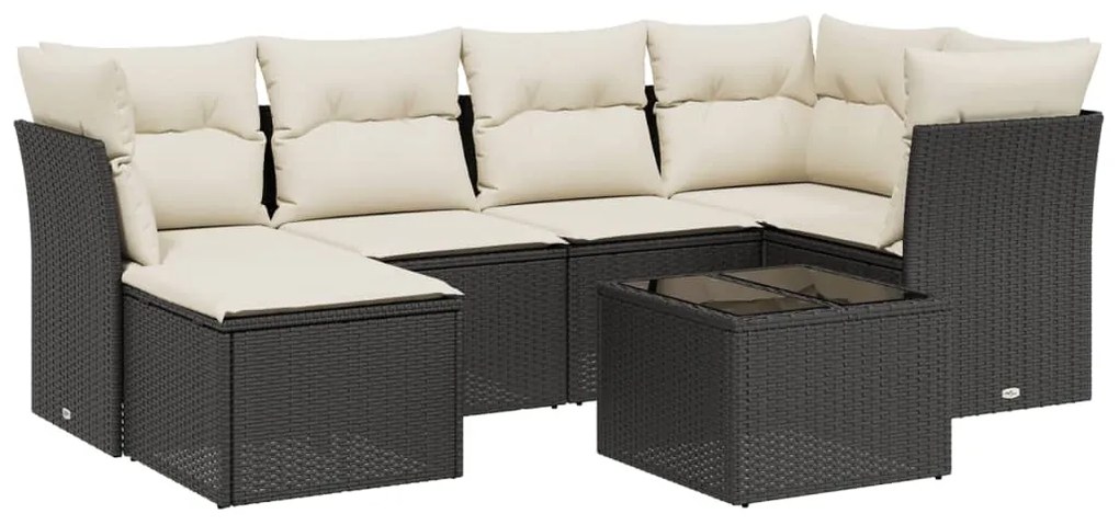 Set Divani da Giardino con Cuscini 7pz Nero Polyrattan